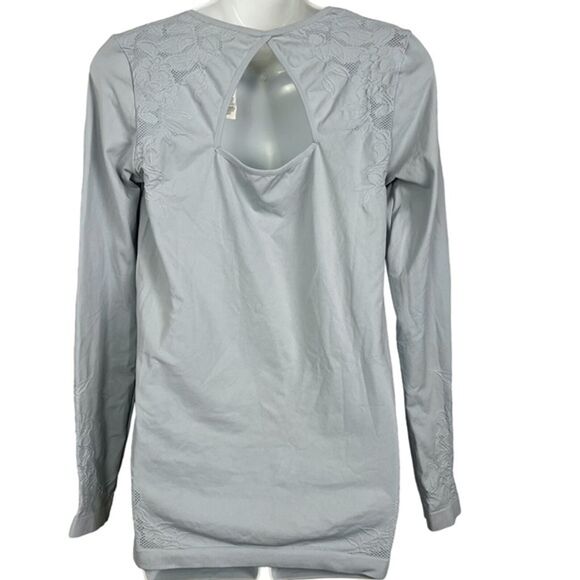 FABLETICS Light Blue Keyhole Open Back Long Sleeve Knit Floral Top Shirt sz M - Picture 11 of 16